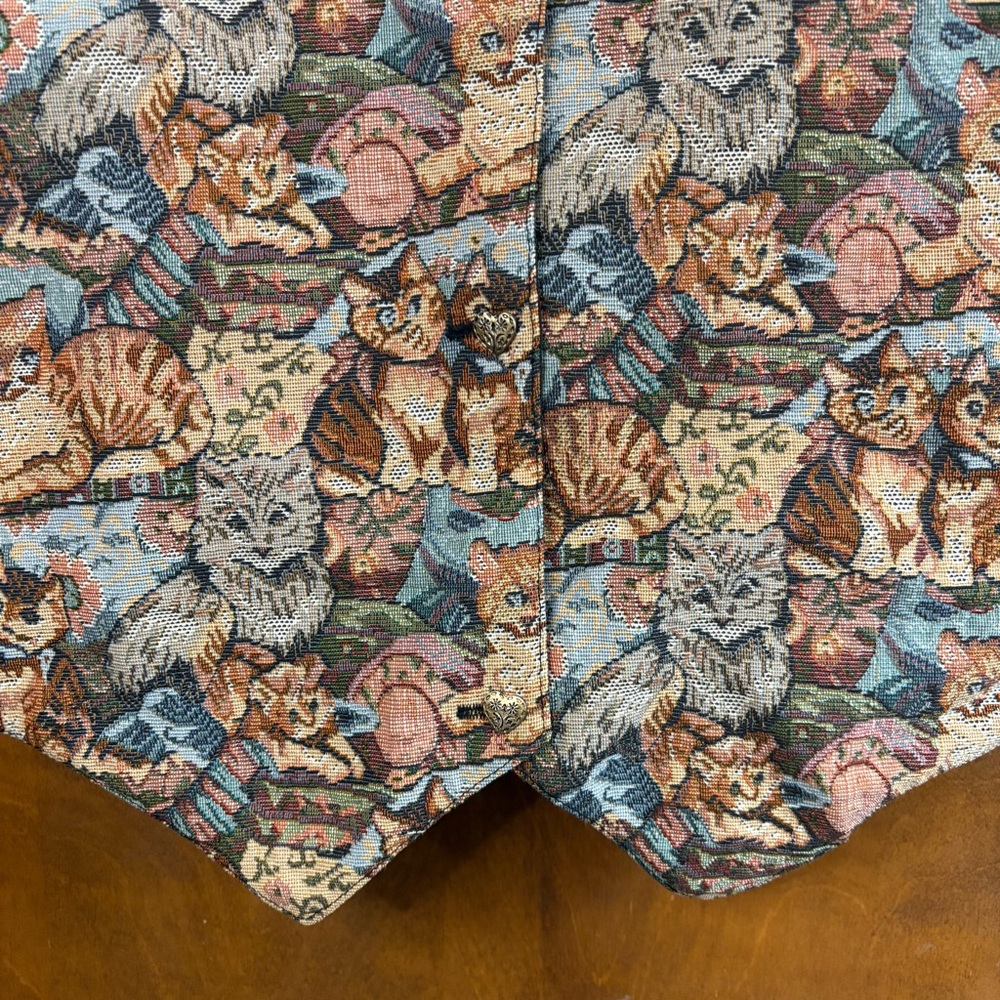 Vintage Cat Tapestry Patchwork Vest Retro Y2K 90s Cottagecore Grandma Kitty Mod - Picture 6 of 16